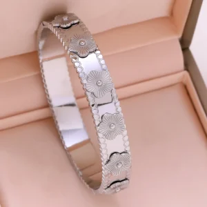 Wide Silver Stainless Steel Bangle for Women Bold Statement Jewelry