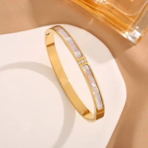 Stainless Steel Shell Inlaid Bangle Bracelet for Women Premium Quality