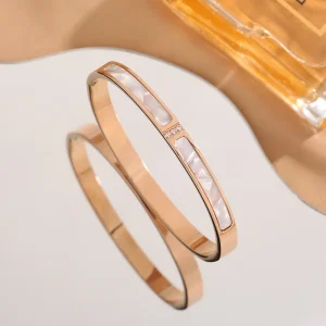 Rose Gold Plated Stainless Steel Cuff Bangle for Women Elegant Jewelry