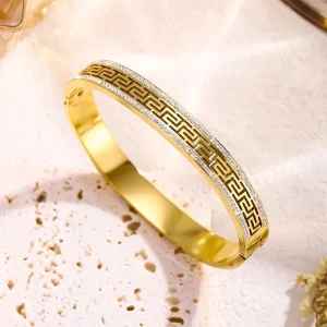 Stainless Steel Great Wall Bangle Bracelet for Women Minimalist Daily Wear Jewelry