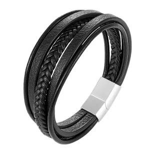 Stainless Steel Magnetic Clasp Genuine Leather Bracelet for Men