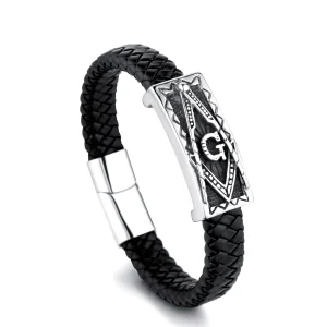 Genuine Leather Stainless Steel Magnetic Clasp Bracelet Mens Jewelry