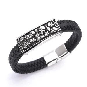 Classic Leather Bracelet Stainless Steel Magnetic Buckle for Men