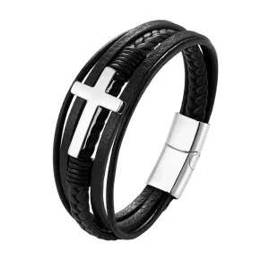 Handmade Genuine Leather Bracelet Stainless Steel Magnetic Buckle Men