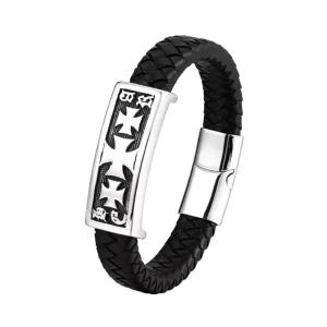 Mens Casual Leather Bracelet with Stainless Steel Magnetic Clasp