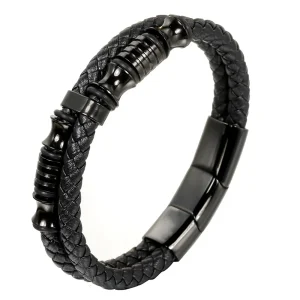 Stainless Steel Magnetic Clasp Leather Wrap Bracelet for Men