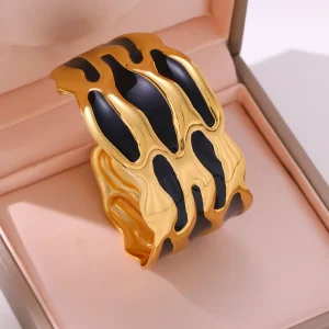 Wide Gold Stainless Steel Bangle for Women Bold Statement Jewelry