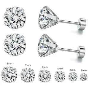 Cubic Zirconia Stud Earrings Stainless Steel for Women Elegant