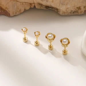 Pearl Gold Stud Earrings for Women Stainless Steel Elegant Classic