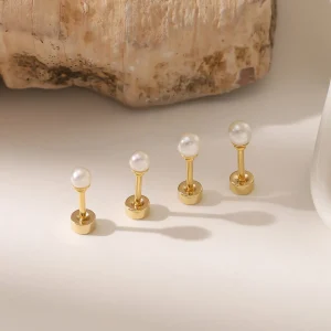 Small Pearl Stud Earrings Gold Plated Stainless Steel for Women Dainty
