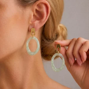 Oval Resin Fashion Stud Earrings for Women Stainless Steel Gold Plated