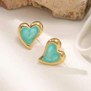 Heart Gold Stud Earrings for Women Stainless Steel Cute Romantic Jewelry