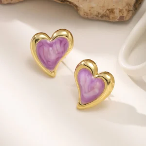 Love Heart Gold Stud Earrings for Women Stainless Steel Romantic Gift