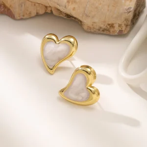 Heart Shaped Gold Stud Earrings for Women Stainless Steel Sweet Jewelry