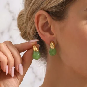 High End Gold Stud Earrings for Women Stainless Steel Polished Finish