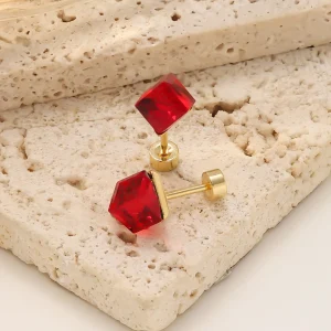 CZ Gold Stud Earrings for Women Stainless Steel Cubic Zirconia Sparkle