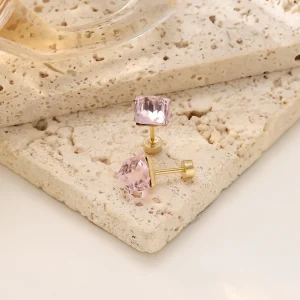 Clear Crystal Gold Stud Earrings Stainless Steel for Women Glamorous
