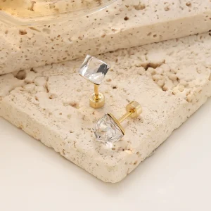 Halo CZ Gold Stud Earrings for Women Stainless Steel Elegant Sparkle