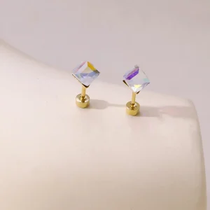 Cubic CZ Gold Stud Earrings for Women Stainless Steel Bridal Wedding