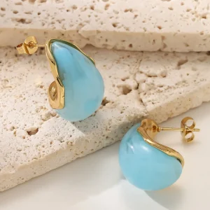Resin Pendant Gold Stud Earrings for Women Stainless Steel Subtle Everyday