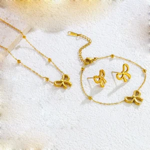 Dainty Stainless Steel Pendant Necklace Stud Earrings Set