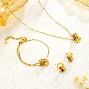Stainless Steel Gold Plated Fashion Style Jewelry Set For Women