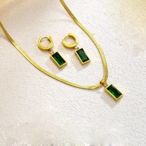 Stainless Steel Snake Chain Necklace Ear Hoop Jewelry Set