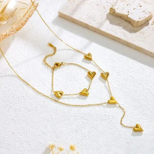 Heart Stainless Steel Tasselss Necklace Set Dainty Jewelry