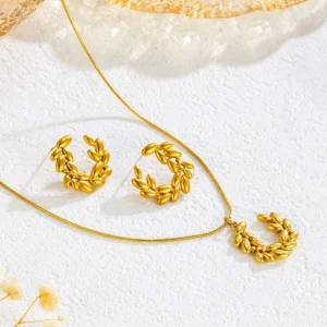 Stainless Steel Pearl Necklace Drop Earrings Bridal Set