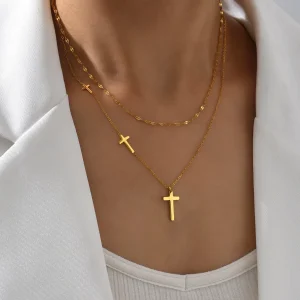 Trendy Gold Plated Stainless Steel Layered Necklace Women Jewelry