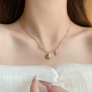 Stainless Steel 18K Gold Plated Pendant Necklace Womens Gift