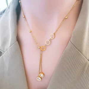 Stainless Steel Gold Plated Evil Eye Necklace Womens Fashion Jewelry