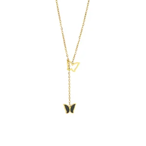 Stainless Steel Gold Plated Leaf Pendant Necklace For Women